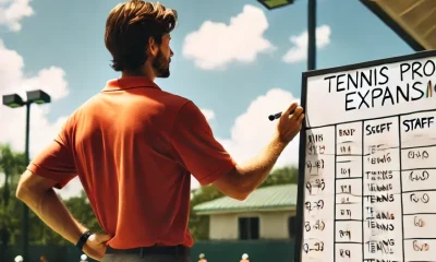 A tennis coach organizing a whiteboard